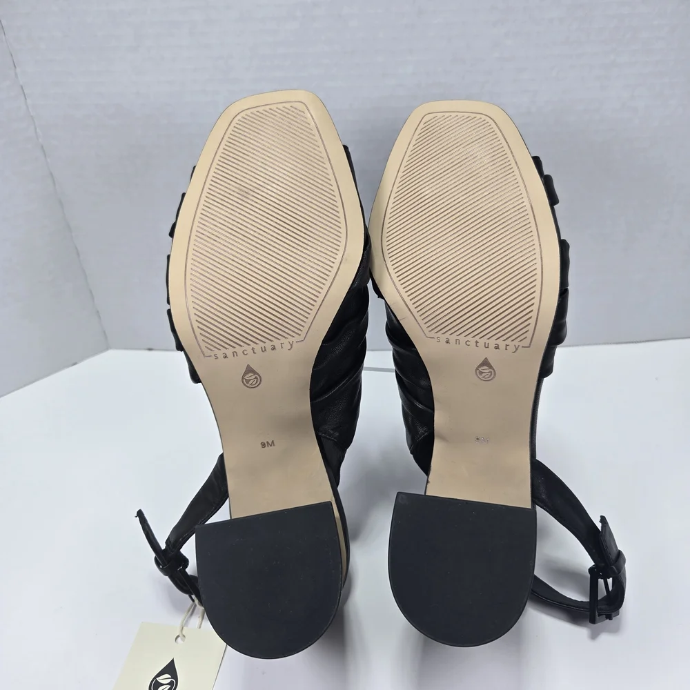 Sanctuary Regal Black Leather Slingback Woodgrain 3 1/2